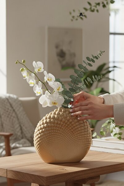 ardesta Vas decorativ nordic cu margele lucrate manual 20x23 cm |   Vază mare...