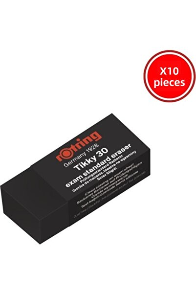 Rotring Tikky 30 Exam Eraser, 10 Pieces, Black, Leaves No Marks and Is Dust-Free