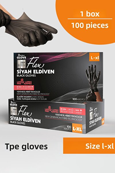 EMORFOHOME Disposable Flex Powder-Free Black L-Xl Size Gloves 100Pcs Burger I...