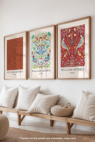 Basquiart Διακόσμηση Σαλονιού Morris, Σετ 3 αφισών με ξύλινο πλαίσιο, Σετ ζωγ...