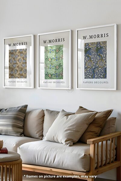 Basquiart Poster înrămat alb în 3 piese William Morris, set de picturi nr:6