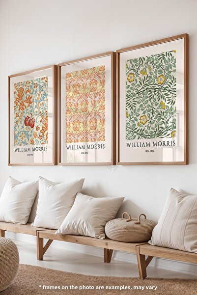 Basquiart Poster decorativ Morris din 3 piese cu ramă din lemn, set de pictur...