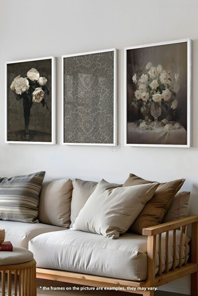 Basquiart Set de 3 postere cu ramă albă Dark Mood, Set de picturi nr:41