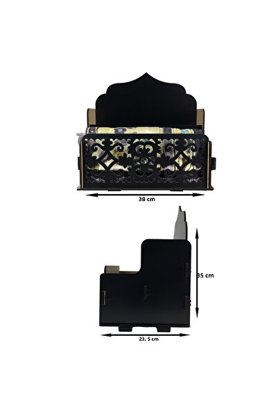 HippoDeco حامل سجادة الصلاة الخشبي الأسود ومنظم القرآن، رف أنيق للكتب الإسلام...