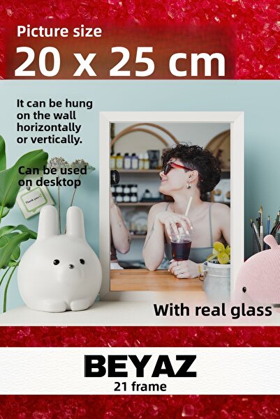 AtlasSG Real Glass 21cm Flat 20 X 25 White Photo Picture Frame Standing Backboard or Hanging on the Wall