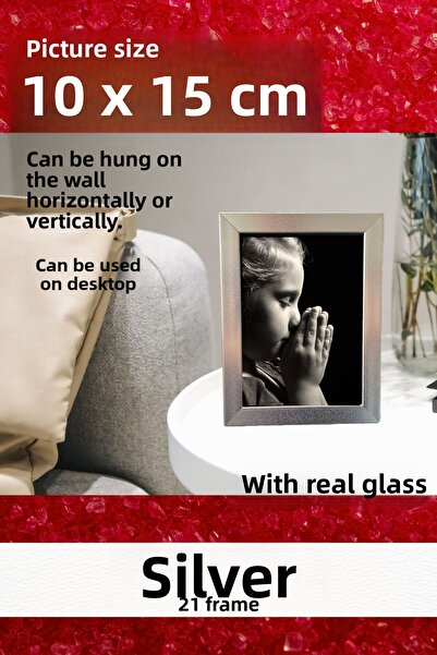 AtlasSG إطار صور فضي مسطح مقاس 10 × 15 بوصة من الزجاج الحقيقي مع حامل أو للتعليق على الحائط