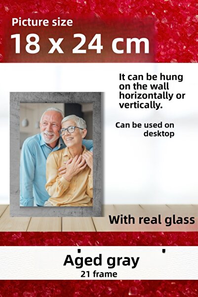 AtlasSG إطار صور زجاجي حقيقي مقاس 21 بوصة مسطح 18 × 24 بوصة باللون الرمادي مع...