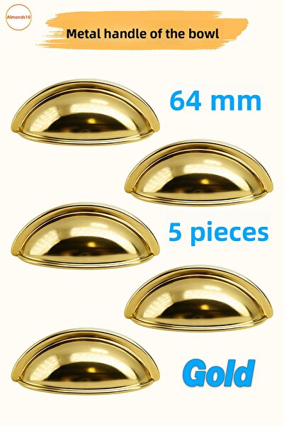 Badem10 Mâner pentru dulap 5 bucăți 64 mm, auriu, metal, pentru mobilier, sertar, ușă dulap, mâner pentru vase, mânere pentru bucătărie