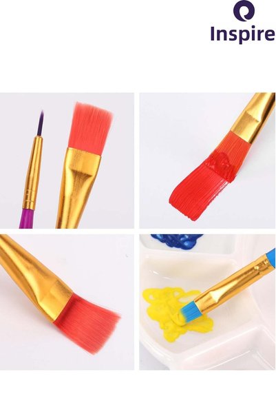 inkspire Brush Set 6 Pieces 1 Pack Colorful Handle Painting Brush Set Acrylic Oil Gouache Watercolor Flat Brush Set