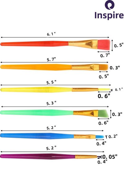 inkspire Brush Set 6 Pieces 1 Pack Colorful Handle Painting Brush Set Acrylic Oil Gouache Watercolor Flat Brush Set