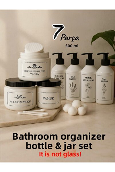 Dem Home Set de sticle și borcane pentru baie și bucătărie alb - 500 ml - Set de sticle și borcane din plastic Set de 7