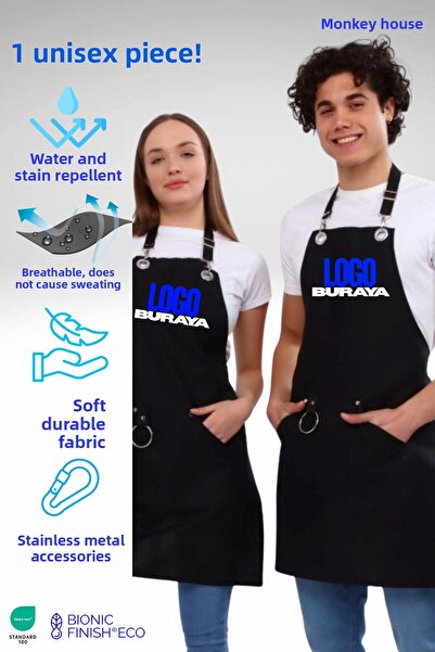 Monki Haus مريلة مقاومة للماء والبقع مع شعار مطرز خاص بالشركات، مناسبة للمقاهي والحلويات والمطابخ والشيفين ومحلات الزهور