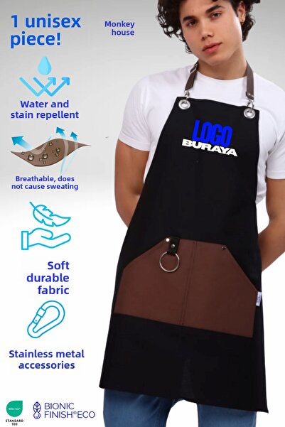 Monki Haus Water Repellent Stain Resistant Apron with Embroidered Logo for Co...