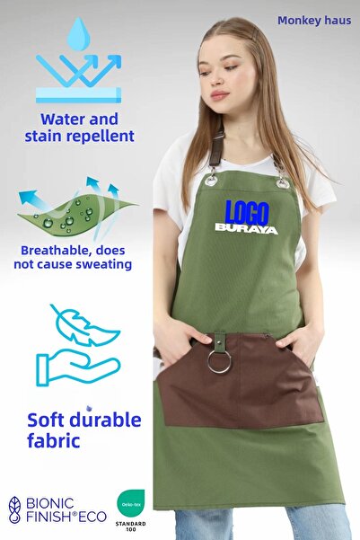 Monki Haus مريلة مقاومة للماء والبقع مع شعار مطرز خاص بالشركات، مناسبة للمقاهي والحلويات والمطابخ والشيفين ومحلات الزهور