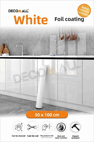 DECOMALL 50 × 100 غطاء خزانة أرضية من الفويل الأبيض اللامع ذاتي اللصق