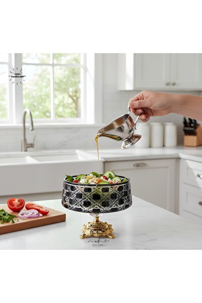 AKDEN STORE وعاء زجاجي مزخرف يدويًا، وعاء سلطة، وعاء زجاجي