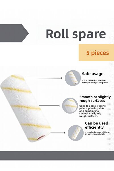 TAYEM رأس بديل لرول الطلاء، رأس بديل لرول الطلاء، رول طلاء زيتي 10 سم، 5 قطع