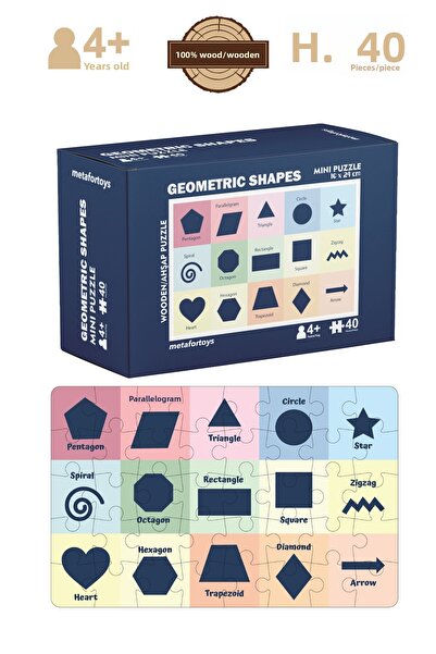 metafortoys لغز خشبي صغير بأشكال هندسية |   40 قطعة للأعمار 4+ سنوات