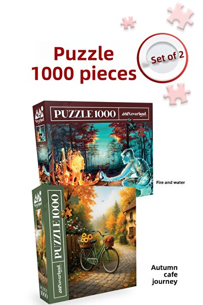 Neverland 2 Pcs 1000 Piece Puzzle- Fire and Water and Autumn Cafe Journey