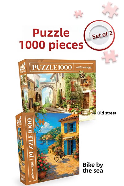 Neverland 2 Pcs 1000 Piece Puzzle- Bicycle on an Old Street and by the Sea