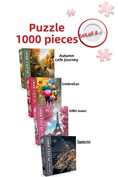 Neverland 4 Pcs 1000 Piece Puzzle - Autumn Cafe Journey and Umbrellas and the...