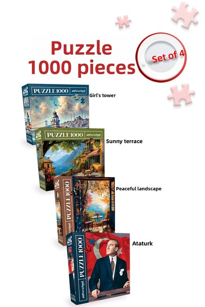 Neverland 4 Pieces 1000 Piece Puzzle - Girl's Tower and Peaceful Landscape an...