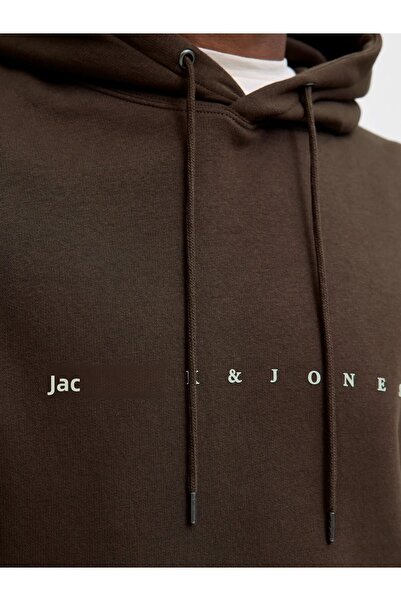 Jack & Jones Brown Embossed Lettering Hooded Men's Sweatshirt