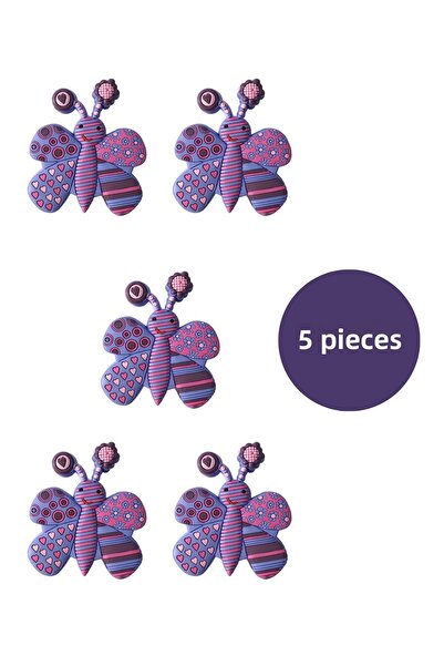 MegaVitrin 5 Pieces Purple Butterfly Children's Room Furniture Handle Set - Single Screw Cabinet and Drawer Handles