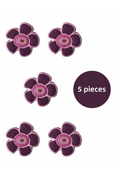 MegaVitrin 5 Pieces Purple Daisy Children's Room Furniture Handle Set - Single Screw Cabinet and Drawer Handles
