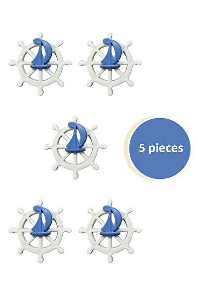 MegaVitrin 5 Pieces Blue Sailor Wheel Children's Room Furniture Handle Set - Single Screw Cabinet and Drawer Handles