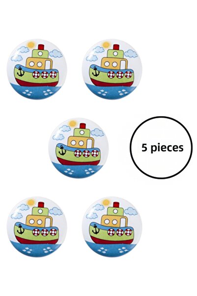 MegaVitrin 5 Pieces Porcelain Ship Children's Room Furniture Handle Set - Sin...