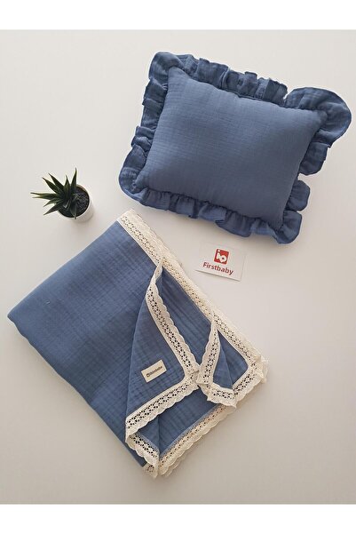 ib ilkimbebe طقم بطانية أطفال من الموسلين المزخرف بأربع طبقات مع وسادة مزخرفة...