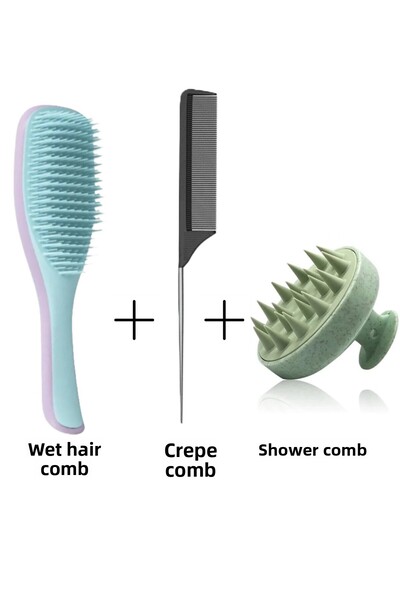 Nofella Σετ χτενών 3 τεμαχίων, χτένα για υγρά μαλλιά + χτένα κρεπ με ατσάλινη λαβή + χτένα ντους.