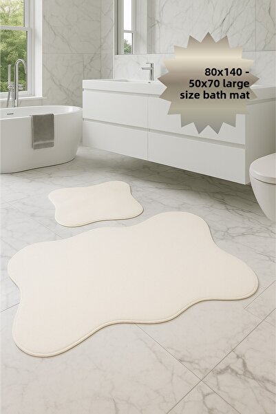 Bestekar Lina Krem 80x140 - 50x70 Αδιάβροχο δερμάτινο σετ χαλιών μπάνιου με μαλακή επιφάνεια, ανθεκτικό στους λεκέδες