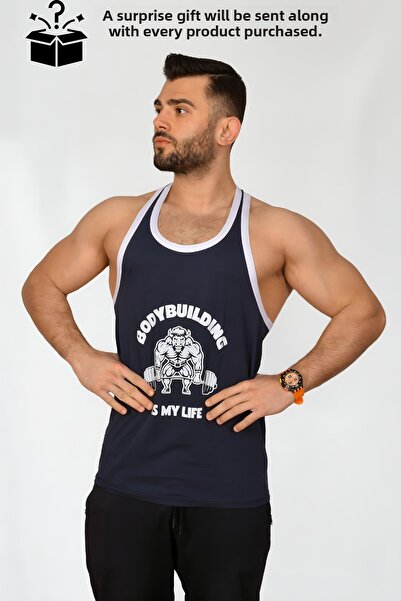 hardbison Navy Blue Gym and Sports Tank Top