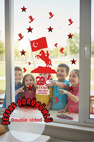 Kt Grup Set de autocolante cu două fețe pentru perete din sticlă pentru Ziua Republicii, 29 octombrie