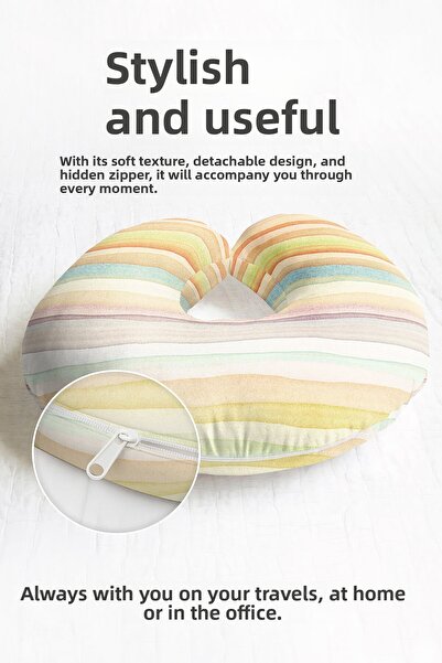 Evimde Bambaşka Pastel Colored Wave Pattern Neck Pillow - Soft Yellow Green O...