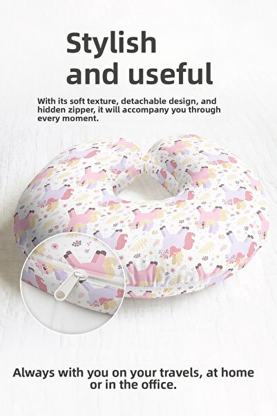 Evimde Bambaşka Pernă de gât din bumbac cu model unicorn colorat - Pernă de c...