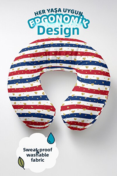 Evimde Bambaşka Pernă pentru gât cu inimă de aur cu dungi colorate - Pernă mo...