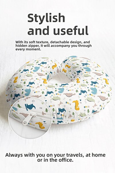 Evimde Bambaşka Pernă pentru gât din bumbac cu model de dinozaur - Pernă de c...