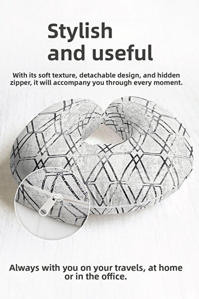 Evimde Bambaşka Geometric Pattern Cotton Neck Pillow - Modern Black Gray Soft...