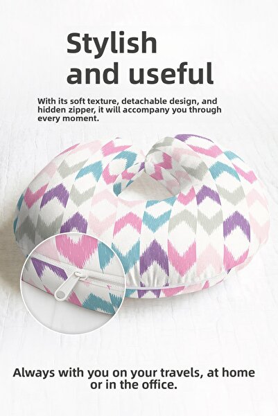 Evimde Bambaşka Pernă pentru gât cu model în zig-zag colorat - Pastel Albastr...