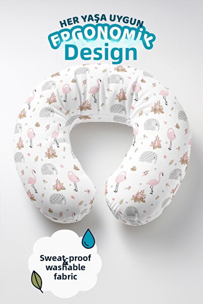 Evimde Bambaşka Pernă de călătorie din bumbac cu model elefant flamingo - per...