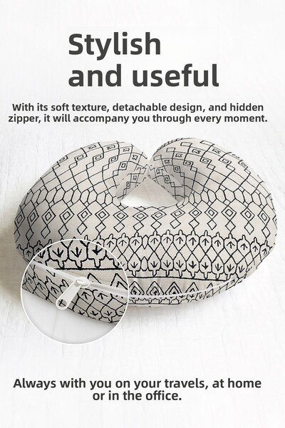 Evimde Bambaşka Pernă de gât din bumbac cu model etnic - Pernă de călătorie m...