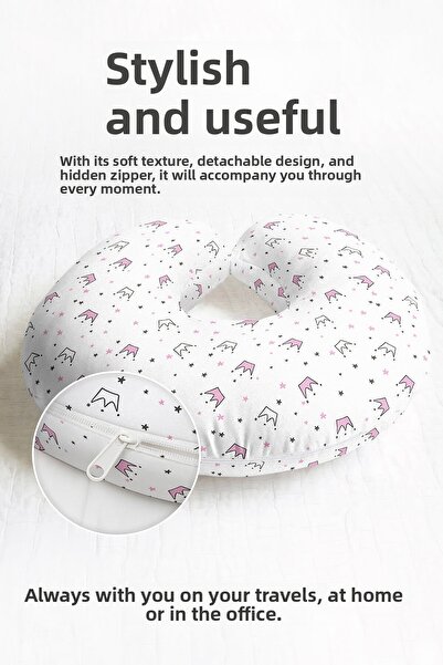 Evimde Bambaşka Pernă pentru gât din bumbac cu model Crown Star - drăguță, roz, negru, alb, pernă de călătorie pentru copii și adulți