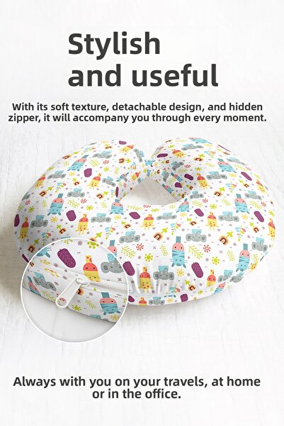 Evimde Bambaşka Pernă pentru gât din bumbac cu figuri de animale - model drăg...