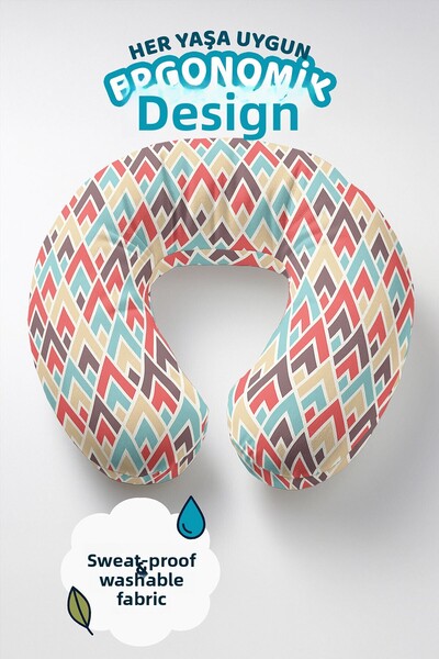 Evimde Bambaşka Ethnic Pattern Ergonomic Neck Pillow - Retro Geometric Turquo...