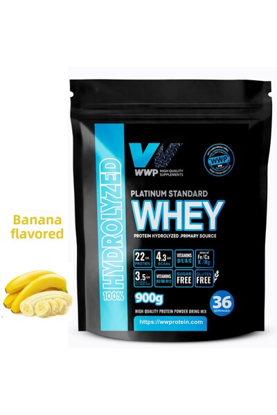 WWP Platinum Standard Whey Protein Hydrolyzed Powder – 900g – Banana Flavored.