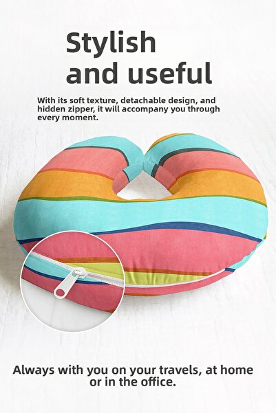 Evimde Bambaşka Pernă pentru gât din bumbac cu dungi colorate - Pernă de călă...