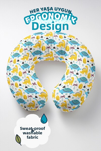Evimde Bambaşka Dinosaur Themed Neck Pillow for Kids & Adults - Cute Yellow B...